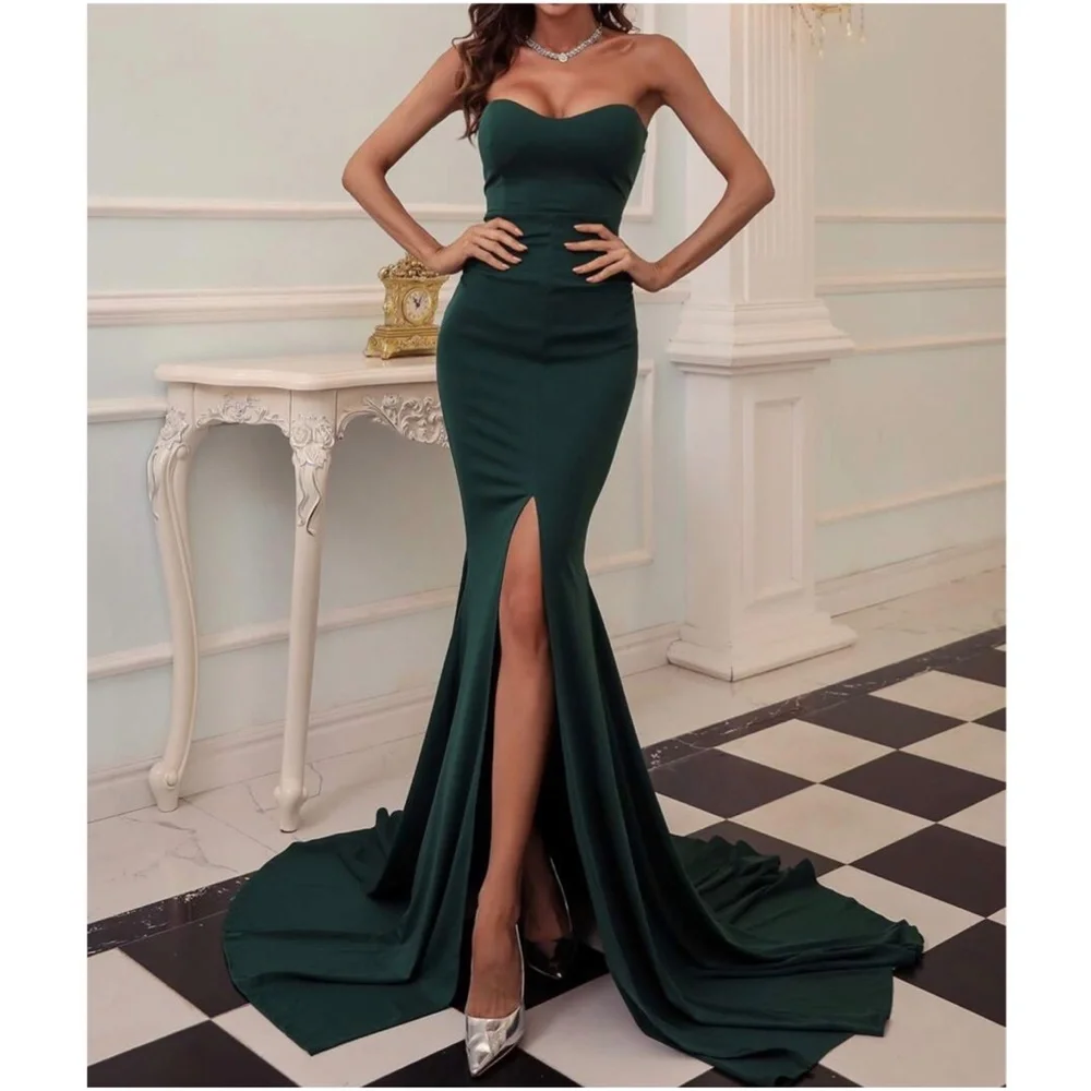 Luxe slit thigh formal party evening wedding prom Mermaid Hem… - Picture 2 of 9